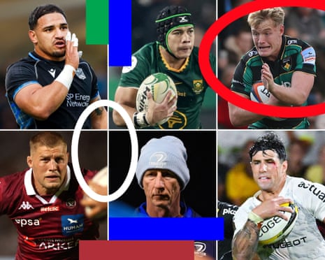 Composite of Sione Tuipulotu, Cheslin Kolbe, Fin Smith, Tommaso Menoncello, Leo Cullen and Tom Willis