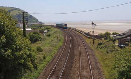 The train arriving at Ferryside, near Llanelli, Carmarthenshire.