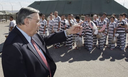 Joe Arpaio, who proclaimed himself ‘America’s toughest sheriff’, in 2009 at the Tent City facility.