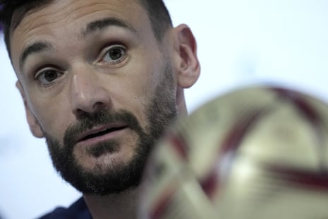 France’s goalkeeper Hugo Lloris answers a question during the press conference today in Doha.