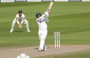 Yasir smashes a boundary off Broad.