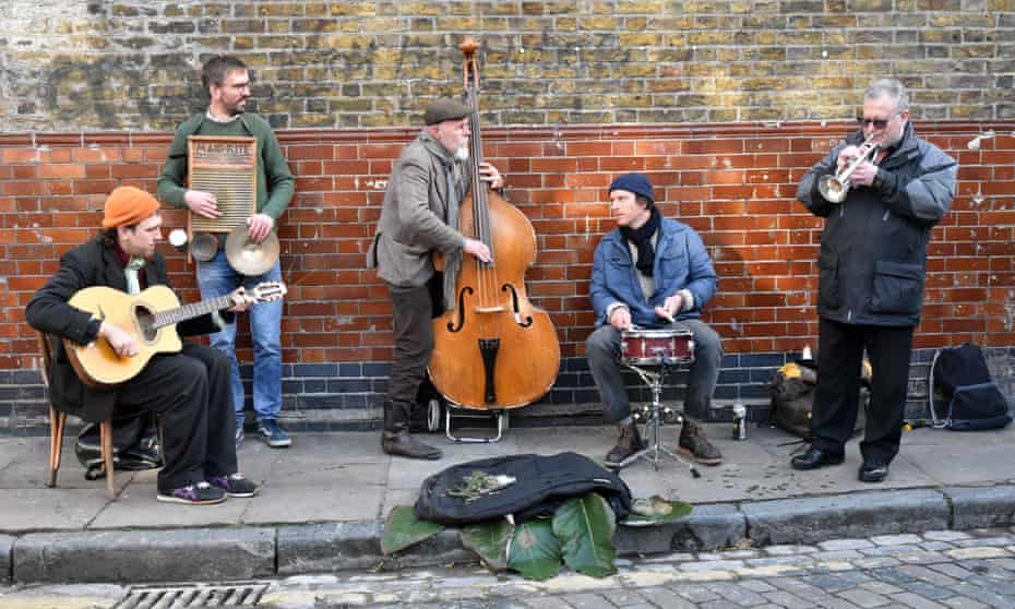 Buskers at Columbia Road flower market, London