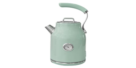 A pale green Dunelm Retro Seafoam kettle