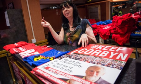 Selling posters and T-shirts at a Momentum rally for Jeremy Corbyn.