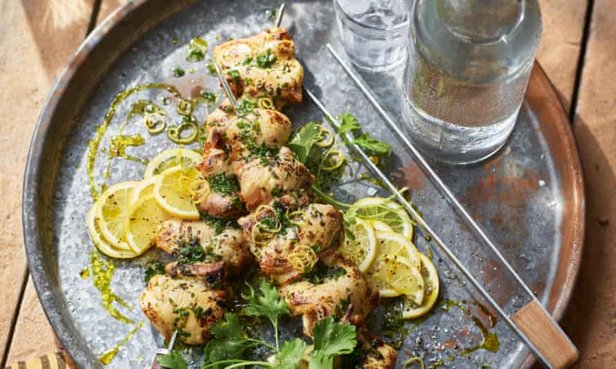 Chicken shish in sweet confit garlic marinade by Sarit Packer and Itamar Srulovich.