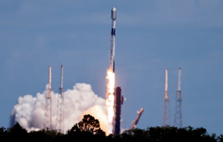 A rocket launches.