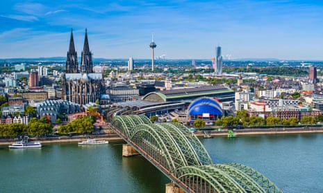 ‘Sit back and enjoy the ride’ … An aerial view across the Rhine, Cologne.