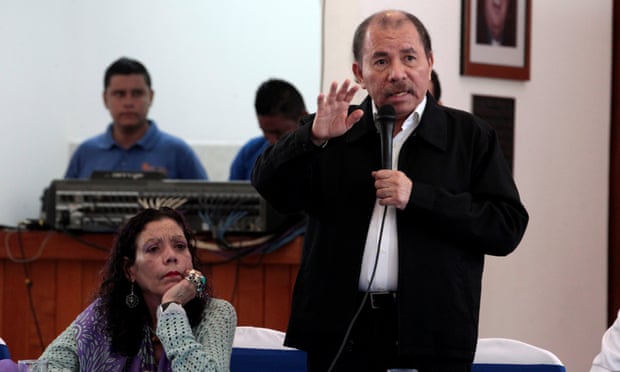 Nicaragua’s President Daniel Ortega speaks, as Vice-President Rosario Murillo listens during first round of dialogue after a series of violent protests against his government in Managua on Wednesday.