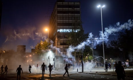 Protests against police brutality continue in Santiago, Chile on 9 October 2020.