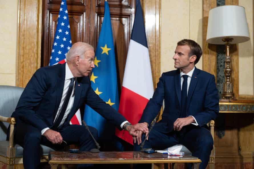 Joe Biden and Emmanuel Macron chat at Villa Bonaparte in Rome