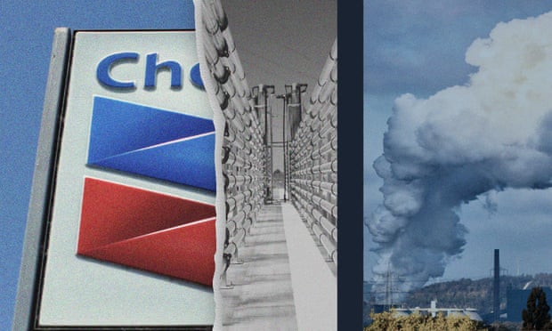 Collage of Chevron logo and pollution.
