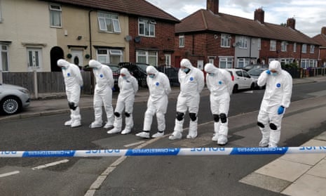 Fingertip search by forensics on the street in Knotty Ash, Liverpool following the shooting of nine-year-old Olivia Pratt-Korbel.