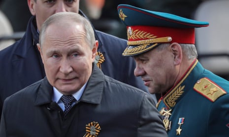 Russia’s defence minister, Sergei Shoigu, with president, Vladimir Putin, at Moscow’s Red Square on 9 May.