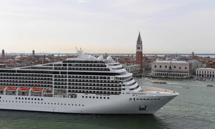 A large cruise ship