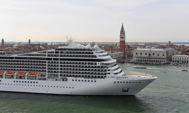 A cruise ship in the Venice Lagoon in 2019