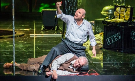 John Lundgren as Wotan and Johannes Martin Kränzle as Alberich in Das Rheingold at the Royal Opera House, London. 