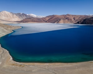 Ladakh, India ‘An aerial view of a half-frozen Pangong Tso, an endorheic lake spanning eastern Ladakh and west Tibet.’