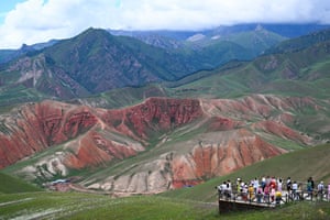 Tourists visit Zhuo’er Mountain scenic area of Haibei Tibetan Autonomous Prefecture in Qinghai Qilian, China