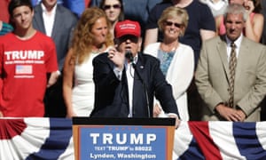 US Republican presidential candidate Donald Trump addresses a campaign rally in Lynden, Washington