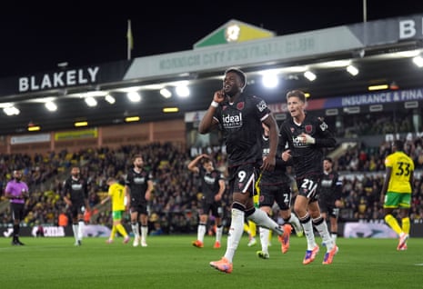 West Bromwich Albion's Josh Maja celebrates scoring their side's first goal of the game at Norwich.