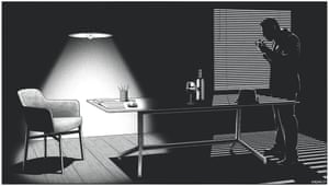 A table and chair given a film noir makeover by illustrator Martin Reznick.