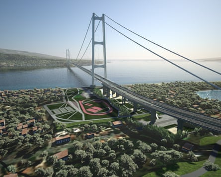 A rendering showing what would be the world’s longest suspension bridge
