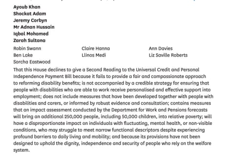 Independent Alliance’s reasoned amendment against welfare bill