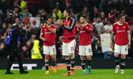 Manchester United’s Nemanja Matic (centre) applauds the fans.