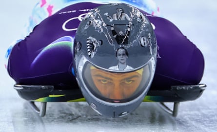Ukraine’s Vladyslav Heraskevych takes part in the skeleton men’s training session at Cortina.