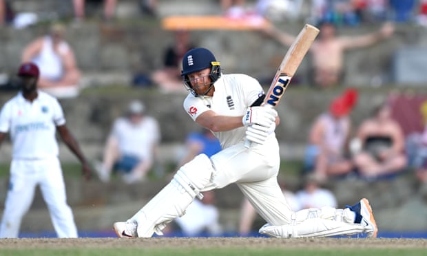 England’s Jonny Bairstow on his way to 109 not out on day one of the first Test against West Indies.