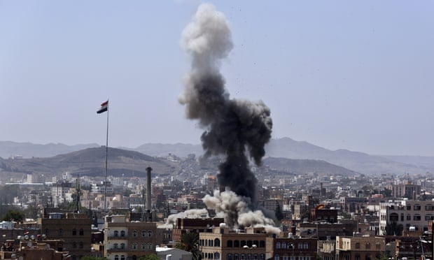 Plume of smoke above city of Sana’a