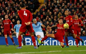 Aguero shoots.
