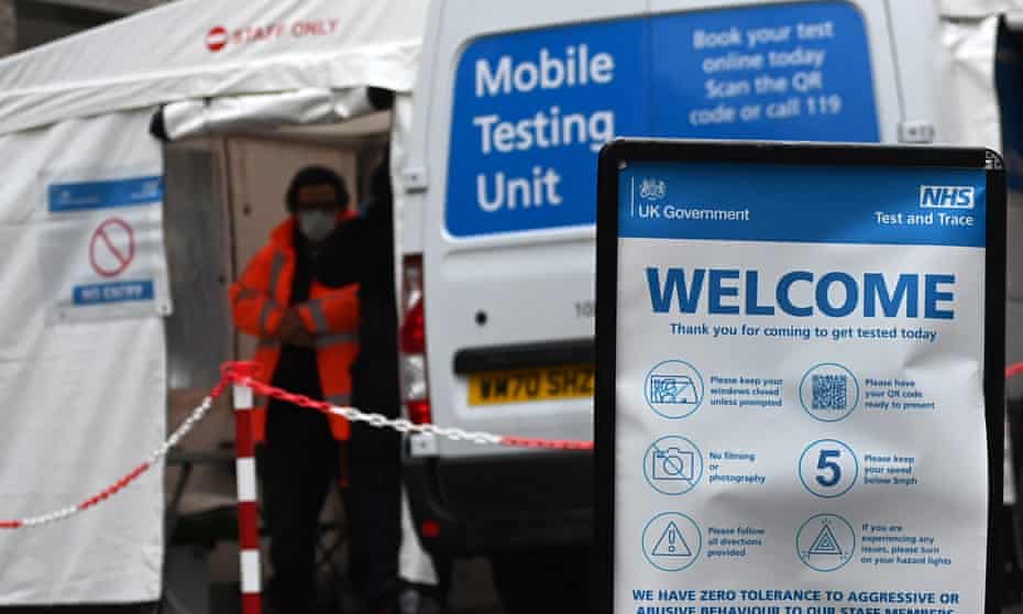 A mobile PCR test centre in London last month