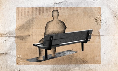 An illustration of a silhouette figure sitting on a bench