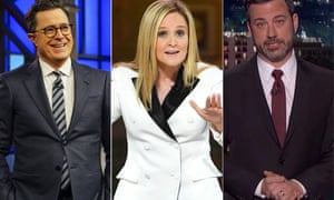 Stephen Colbert, Samantha Bee and Jimmy Kimmel. In recent weeks, there’s been a shift in tenor in the late-night hosts’ monologuing.