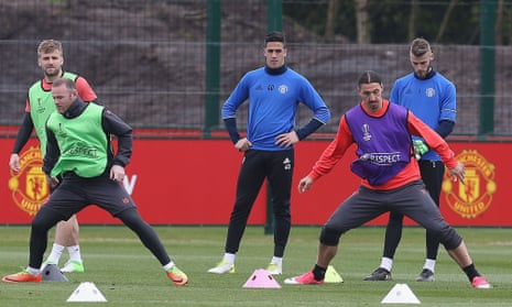 Wayne Rooney, left, and Zlatan Ibrahimovic keep active during training at Carrington and where the club captain had to show José Mourinho ‘something positive’ to get a place on the bench against Anderlecht.
