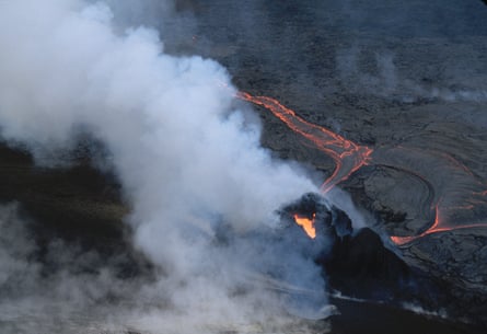 Steam and lava flowing from Hawaii’s Kīlauea volcano in 1992.