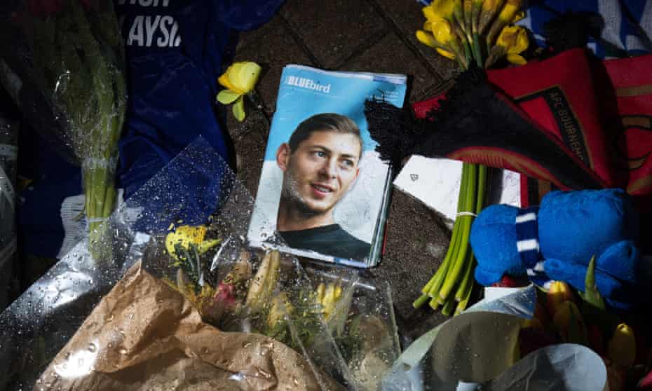 Tributes to Emiliano Sala outside Cardiff City’s ground after the crash in 2019.