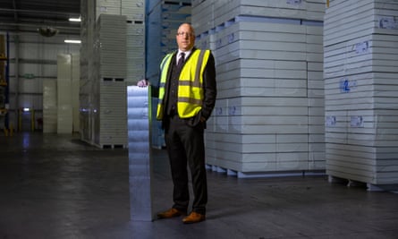 Simon Blackham, senior technical manager at Recticel Insulation factory in Stoke-on-Trent, pictured in the huge warehouse of completed orders of insulation boards.