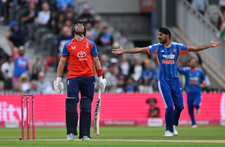 Phil Salt reacts after being dismissed first ball