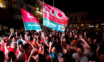 Lula supporters shout slogans at the end of the general election day in Rio de Janeiro.