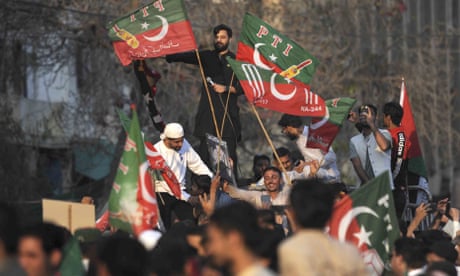 Supporters of Imran Khan's PTI party protest in Karachi against alleged vote-rigging