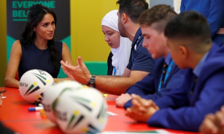 The Duchess of Sussex speaking to students at the western Sydney school.