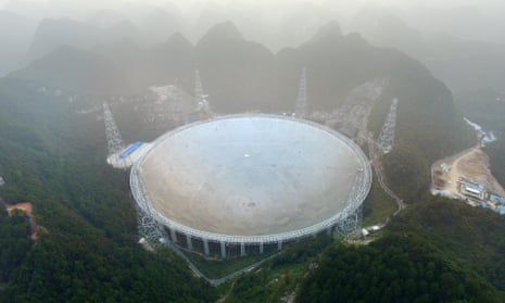 The five-hundred-metre aperture spherical radio telescope (Fast) on its first day of operation in Pingtang.