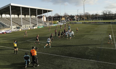 Ealing Trailfinders win a lineout against Saracens at the Trailfinders Sports Club.