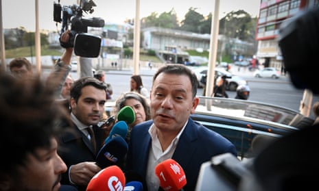 Democratic Alliance (AD) leader Luis Montenegro arrives at the party’s headquarters in Lisbon.