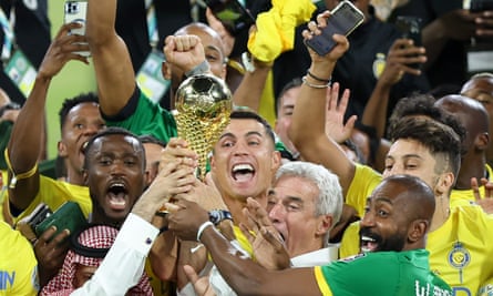 Cristiano Ronaldo celebrates Al-Nassr’s victory over Al-Hilal in the Arab Club Champions Cup