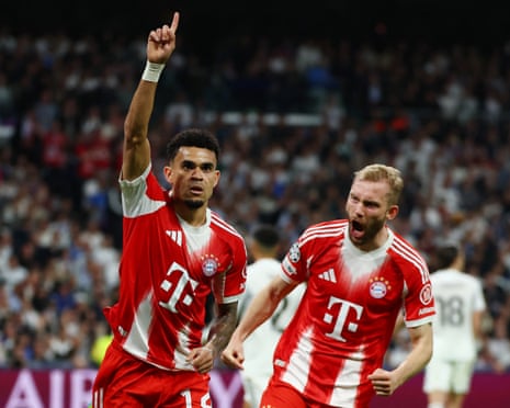 Bayern Munich's Luis Diaz celebrates scoring their first goal.