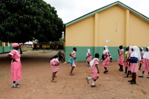 Donning the pink dress and bonnet that make up her uniform, she joins hundreds of similarly dressed pupils at a school in Ilorin, in Nigeria’s western Kwara state