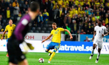 Hugo Lloris is left stranded as Ola Toivonen scores from 50 yards out to earn Sweden a dramatic win.